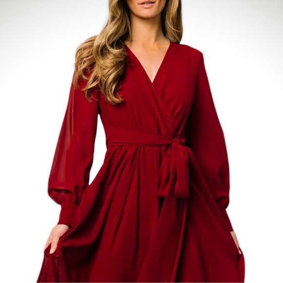 BALTIC BORN Burgundy Lydia Tie Waist Maxi Dress Flowy Romantic Size XL - Picture 3 of 13